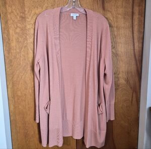 NORDSTROM Women Pink Puff Long Sleeve Open Front Cardigan Size Large